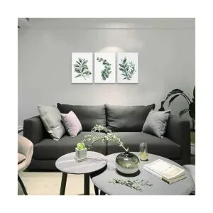 Arte de pared en lienzo de hojas verdes para sala de_4