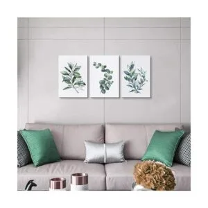 Arte de pared en lienzo de hojas verdes para sala de_2