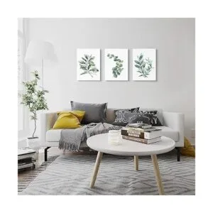 Arte de pared en lienzo de hojas verdes para sala de_5