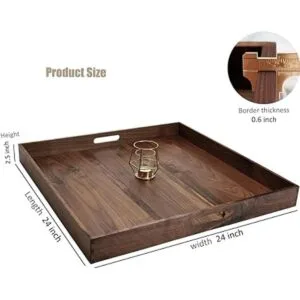 MAGIGO Bandeja otomana cuadrada extragrande de madera de