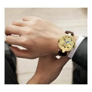 Reloj esqueleto de pulsera automático estilo steampunk_2