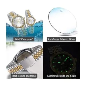 JewelryWe Reloj de pulsera de cuarzo de acero inoxidable