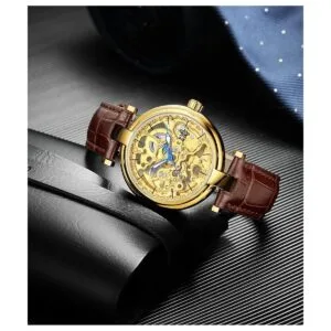 Reloj esqueleto de pulsera automático estilo steampunk_4