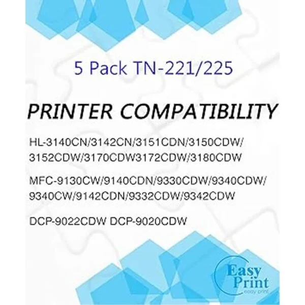 Paquete de 5 cartuchos de tóner compatibles TN221 TN225