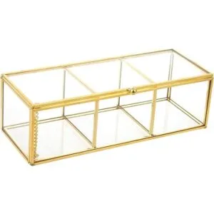Feyarl Soporte de cristal dorado para cosméticos de