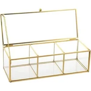 Feyarl Soporte de cristal dorado para cosméticos de