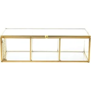 Feyarl Soporte de cristal dorado para cosméticos de