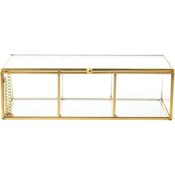 Feyarl Soporte de cristal dorado para cosméticos de