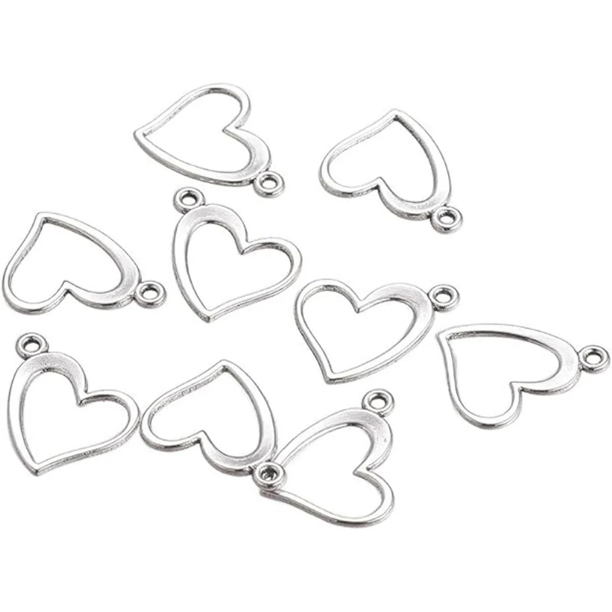 PH PandaHall 50 colgantes de corazón de plata antigua_1