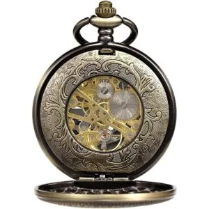 TREEWETO Reloj de bolsillo mecánico con alas de águila_2