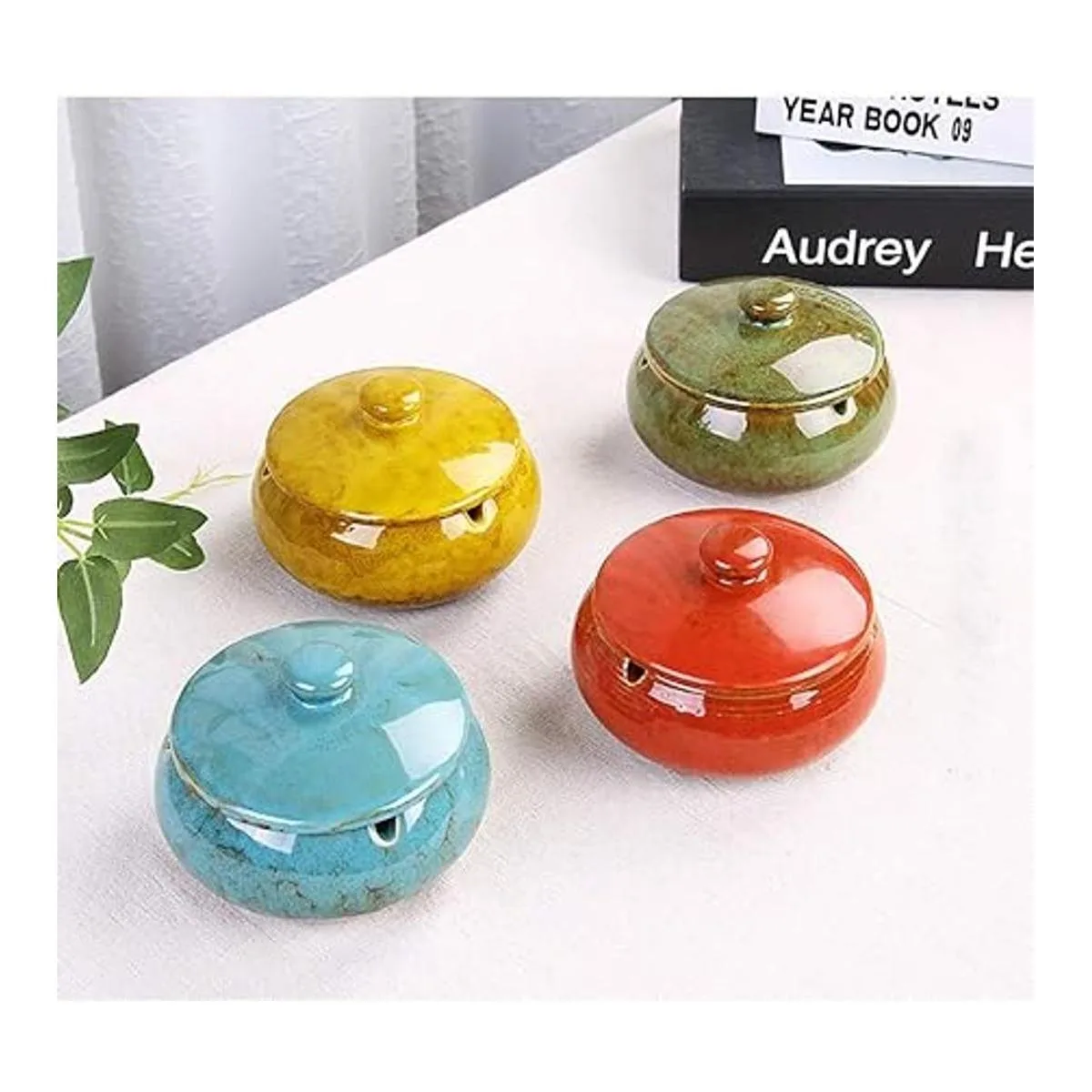 Lependor Cenicero de cerámica con tapas a prueba de_6