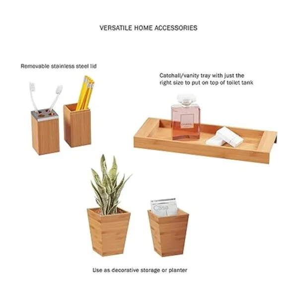 Lavish Home Juego de accesorios de baño de bambú con bote_4