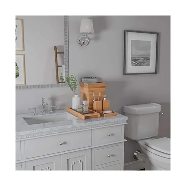 Lavish Home Juego de accesorios de baño de bambú con bote_5