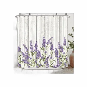 Riyidecor Cortina de ducha de madera lavanda lila flores_1