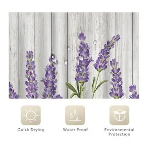 Riyidecor Cortina de ducha de madera lavanda lila flores_5