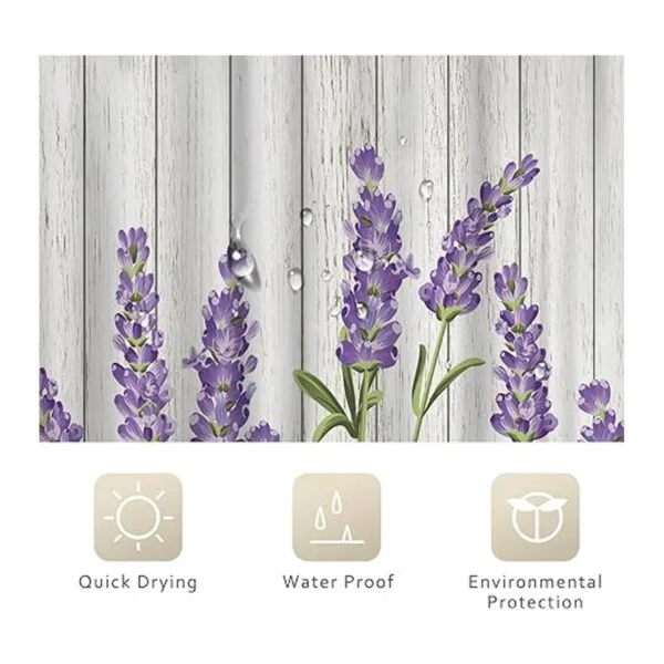 Riyidecor Cortina de ducha de madera lavanda lila flores_5