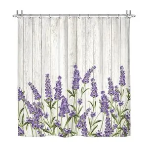 Riyidecor Cortina de ducha de madera lavanda lila flores_6