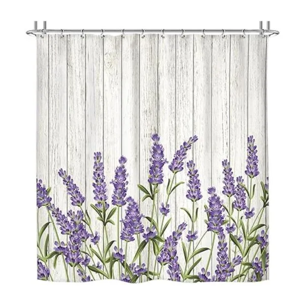 Riyidecor Cortina de ducha de madera lavanda lila flores_6