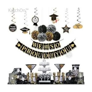 Decoraciones de fiesta de graduación en negro y dorado_2