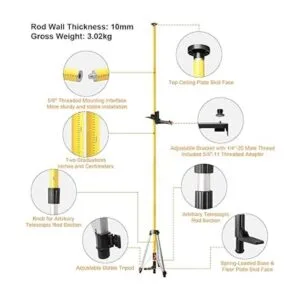 Huepar Poste telescópico de 12.1 ft con soporte láser de