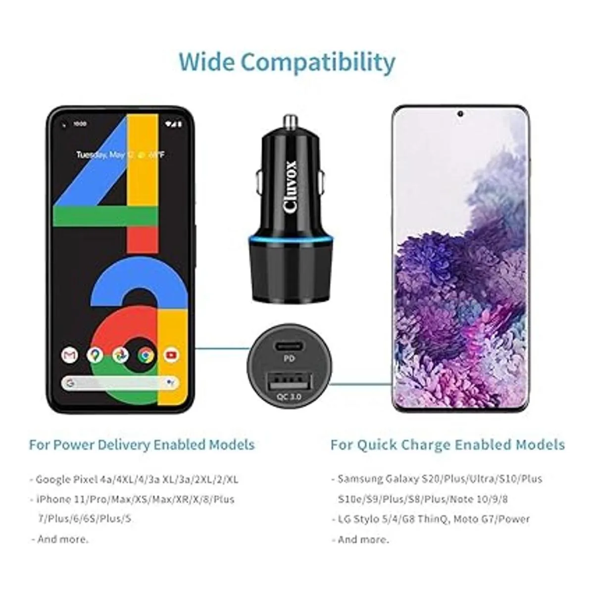 Cargador rápido de coche tipo C compatible con Google_2