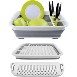 Ahyuan Estante plegable para secar platos con bandeja para