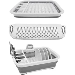 Ahyuan Estante plegable para secar platos con bandeja para