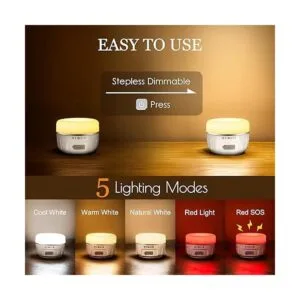 Linterna de camping recargable 5 modos de luz batería de