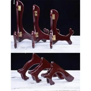 Onwon Soporte de exhibición plegable con acabado de caoba_3