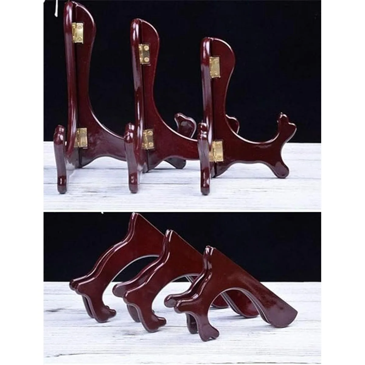 Onwon Soporte de exhibición plegable con acabado de caoba_3