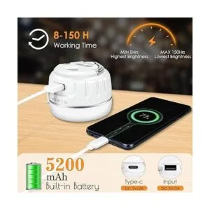 Linterna de camping recargable 5 modos de luz batería de