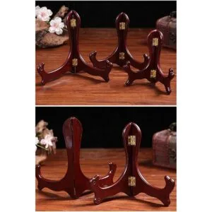 Onwon Soporte de exhibición plegable con acabado de caoba_4