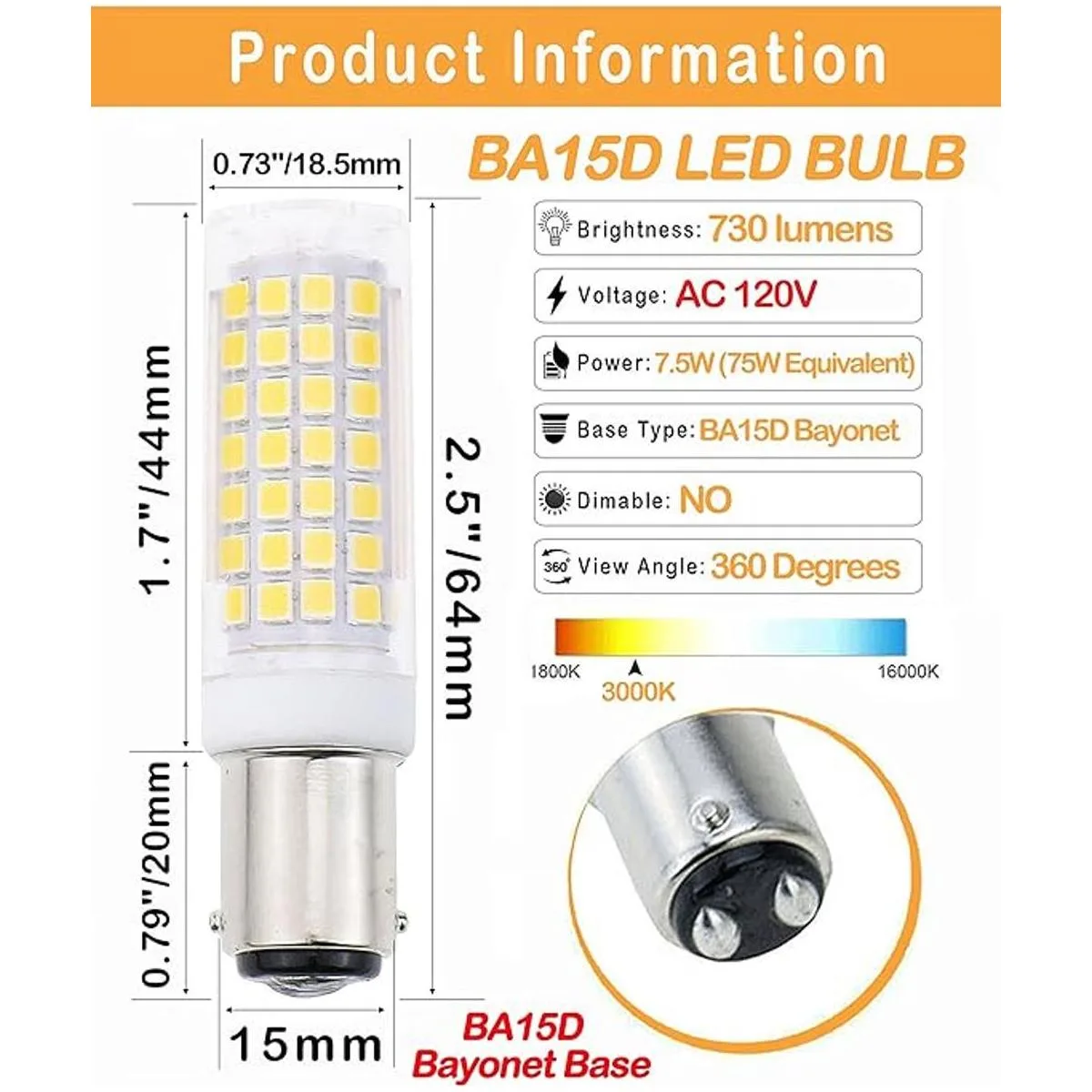 Lamsky Ba15d Bombilla LED de 75 W base de bayoneta de_2