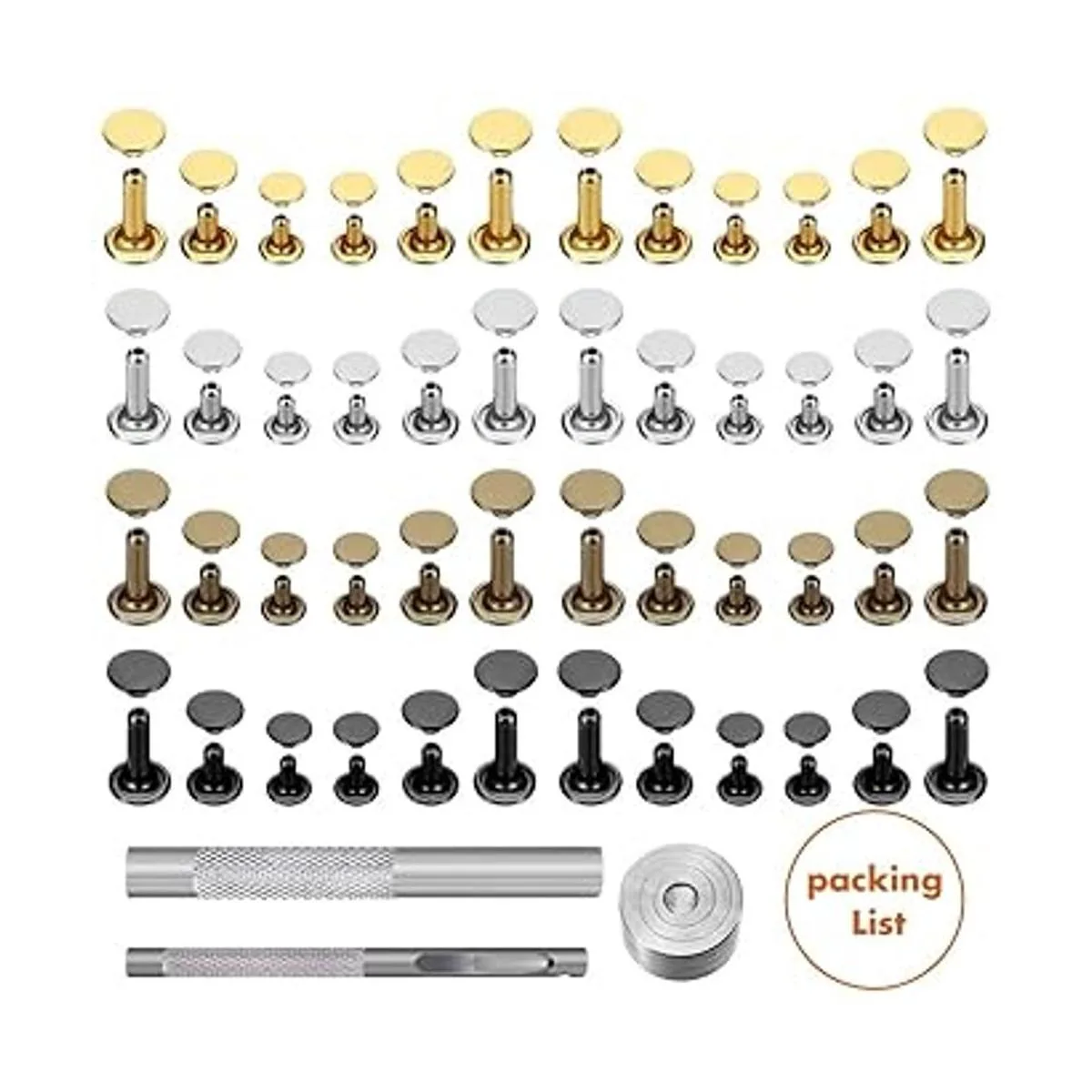 Selizo 480 juegos de 4 colores 3 tamaños de remaches de