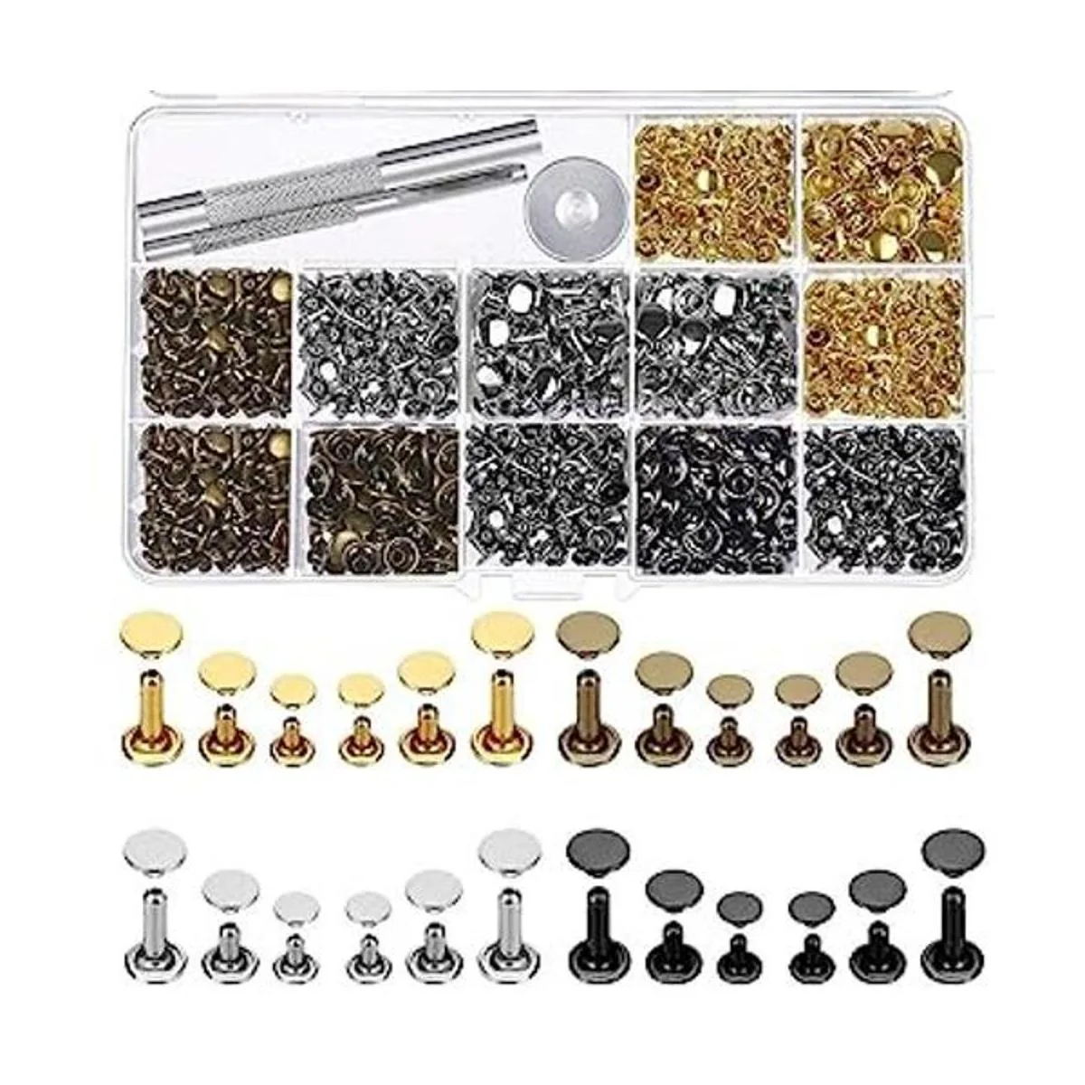 Selizo 480 juegos de 4 colores 3 tamaños de remaches de