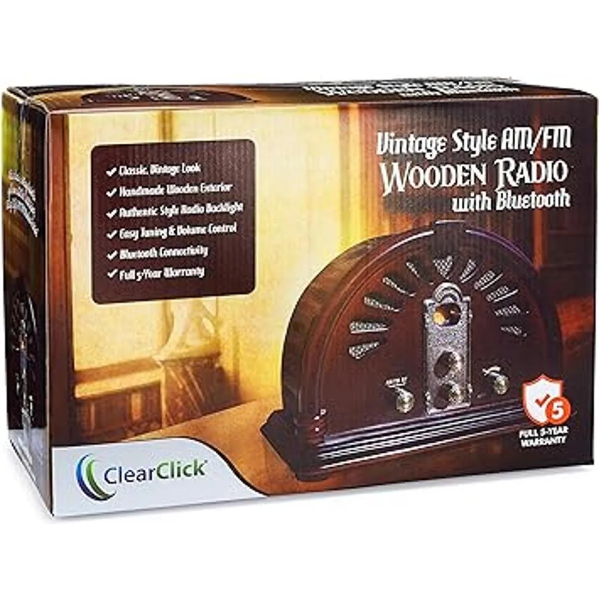 ClearClick Radio AMFM clásica estilo retro vintage con_6