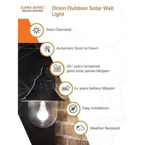 Gama Sonic Orion Lámpara solar de pared para exteriores_4