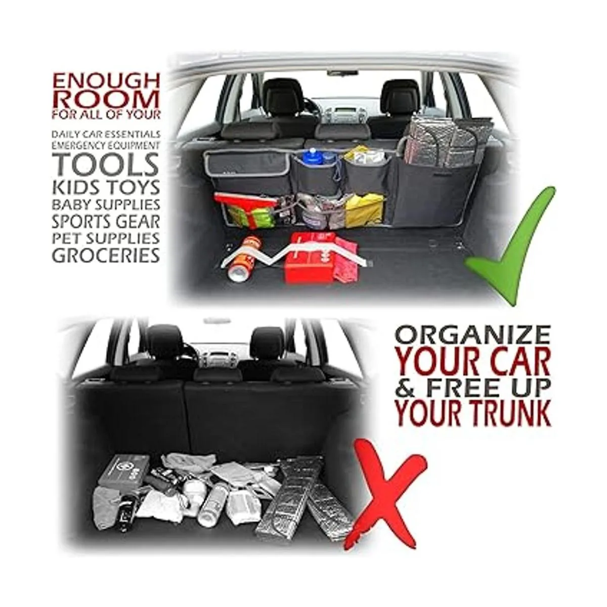 Organizador de maletero para asiento trasero de coche