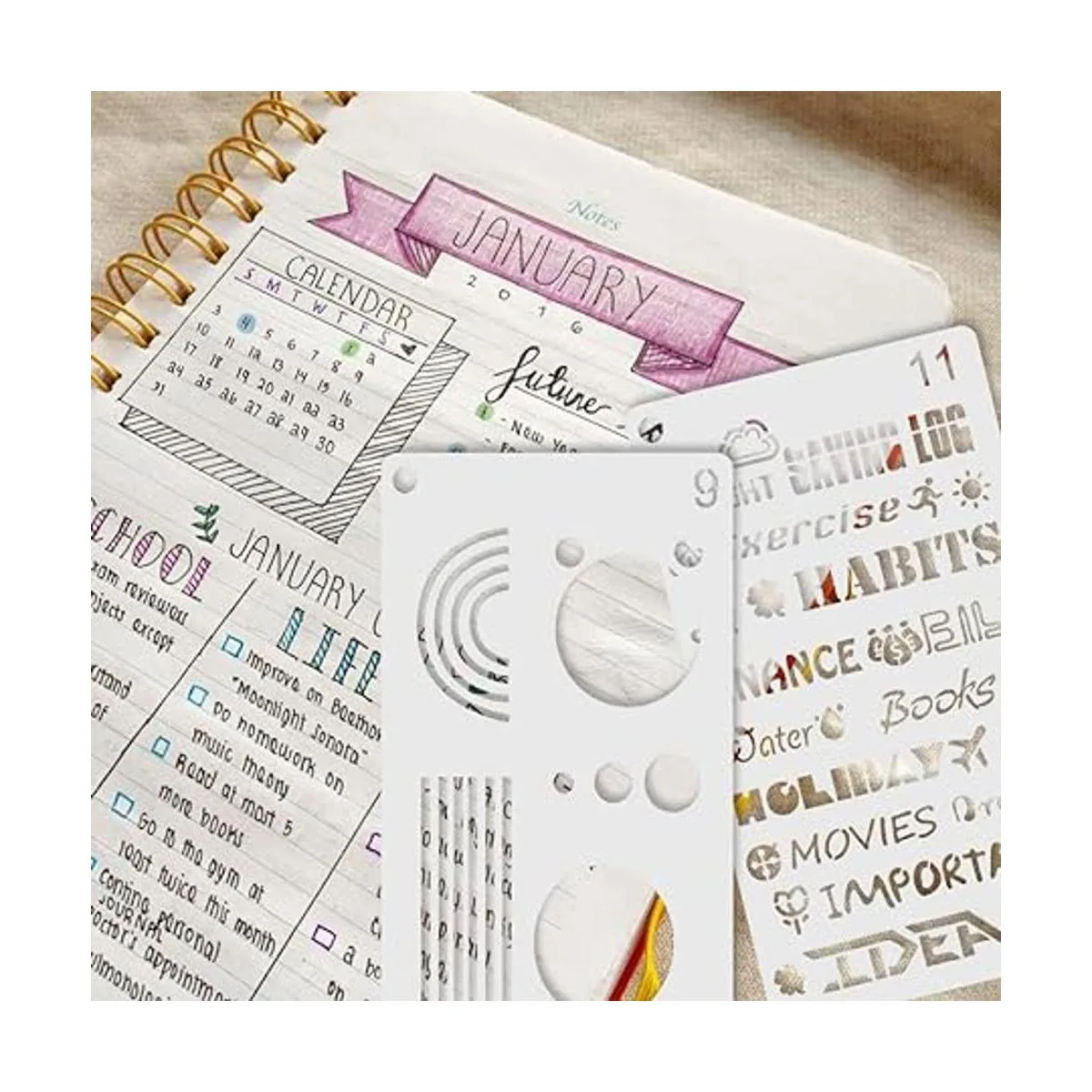 Juego de plantillas de diario para diarios punteados