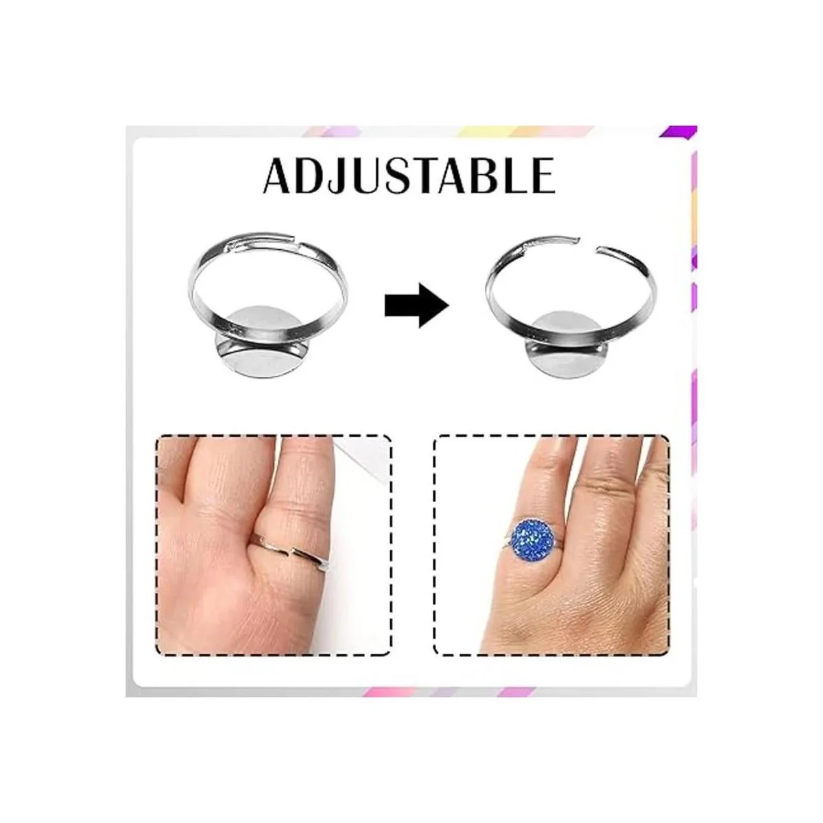 TOAOB 60 anillos planos ajustables chapados en plata con