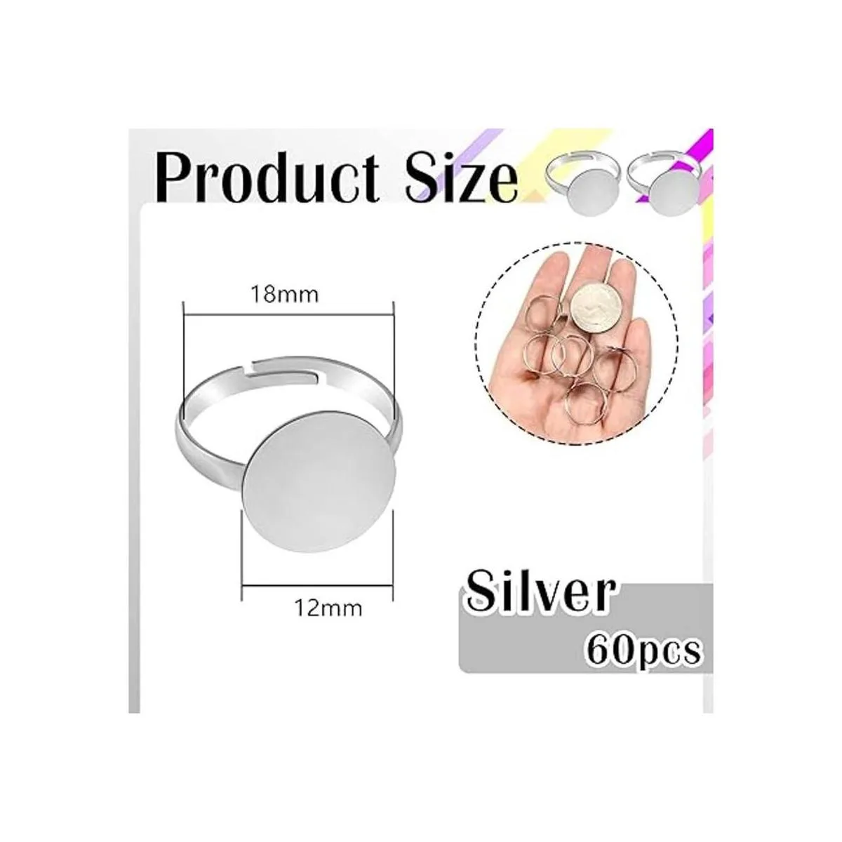 TOAOB 60 anillos planos ajustables chapados en plata con