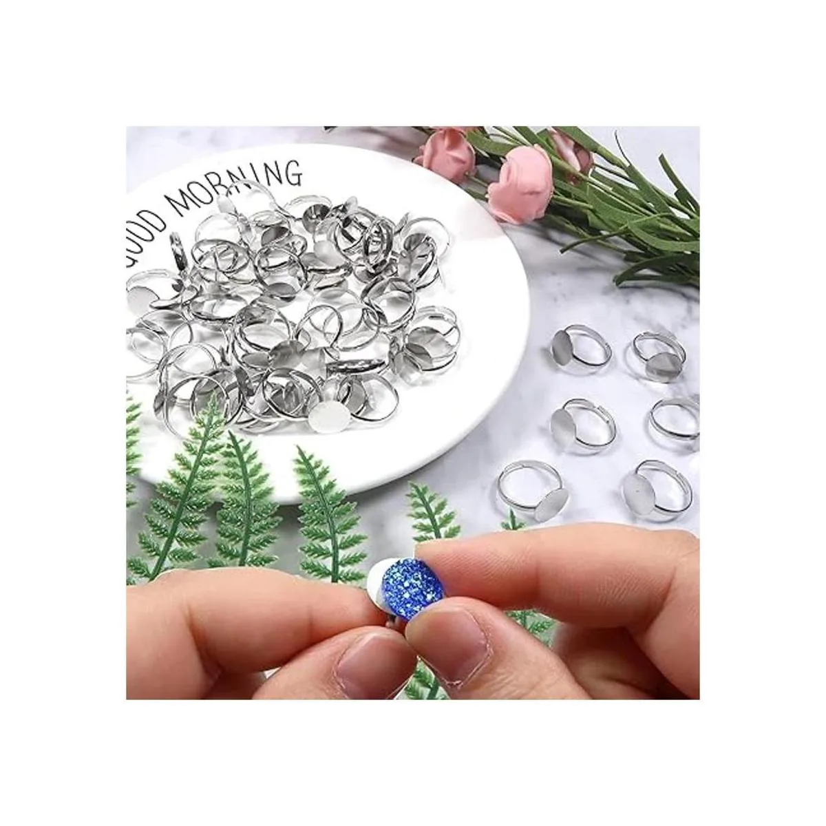 TOAOB 60 anillos planos ajustables chapados en plata con