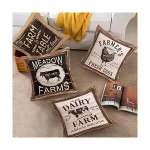 Juego de 4 fundas de almohada de grano de madera rústica