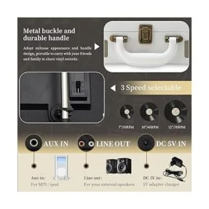 JORLAI tocadiscos de 3 velocidades con Bluetooth integrado_5