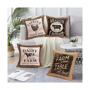 Juego de 4 fundas de almohada de grano de madera rústica