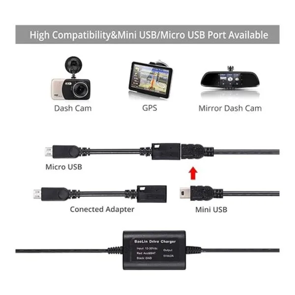 Justech Kit de alambre duro para Dash Cam con_2