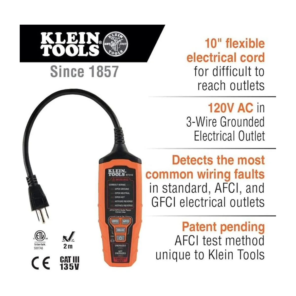 Klein Tools RT310 probador de tomacorrientes AFCI y GFCI_3