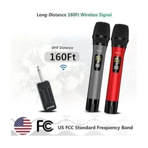 Bietrun Micrófono inalámbrico dual UHF de mano de metal_2