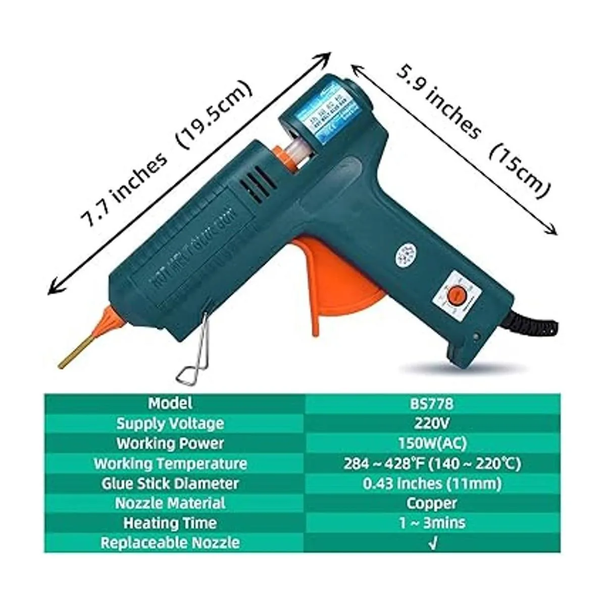 Pistola de pegamento caliente de tamaño completo 150