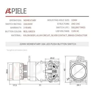 APIELE Interruptor momentáneo de botón 0.866 in cuerpo_2